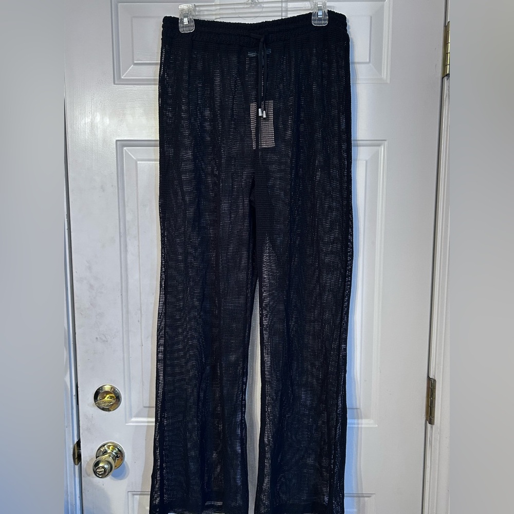 Black mesh swim coverup pants, size M